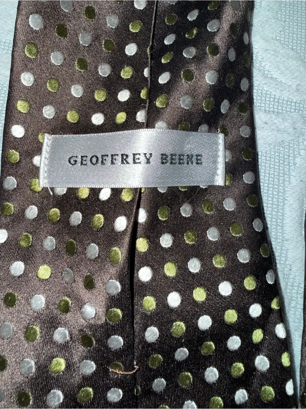 Geoffrey Beene year 2000s Brown Tie with Light Gold Polka Dots